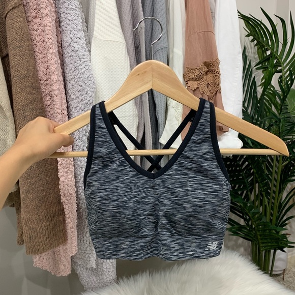New Balance - Black + White Heathered Sports Bra - Picture 2 of 3